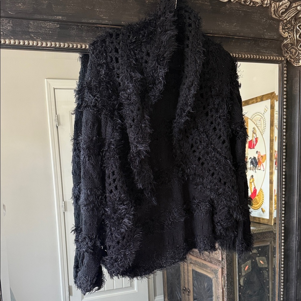 Black Textured Open Cardigan
